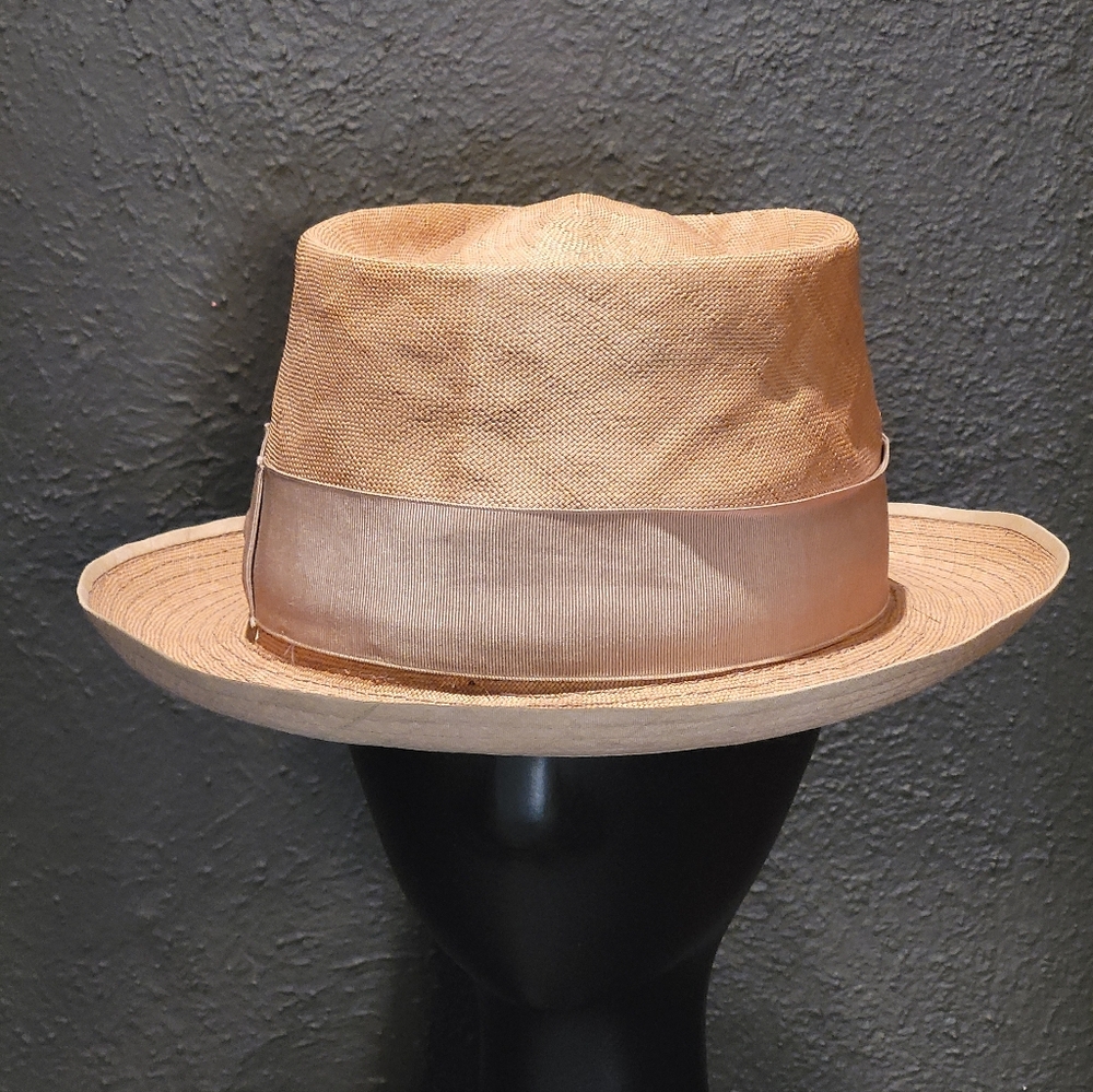 Borsalino Vtg 50s/60s Straw Fedora A. Cambrini 22" Circumference Sz 7